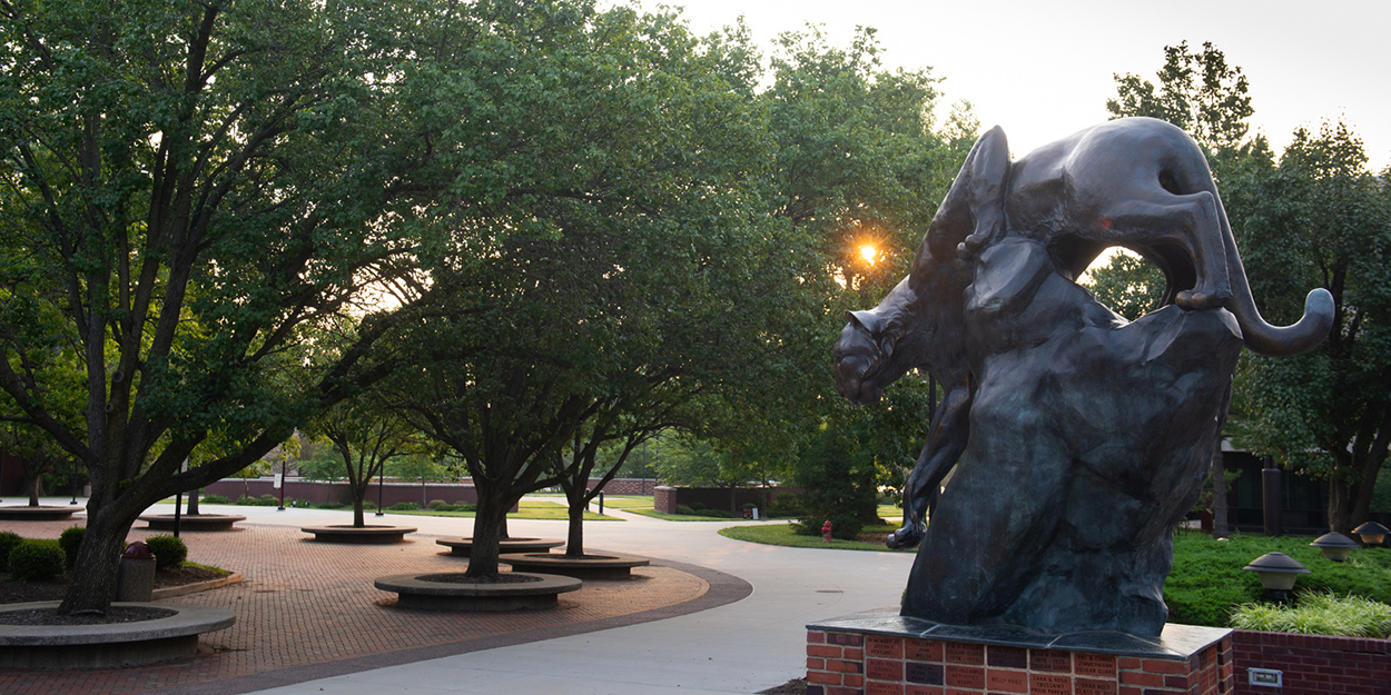 SIUE Cougar Statute in front of the Morris University Center