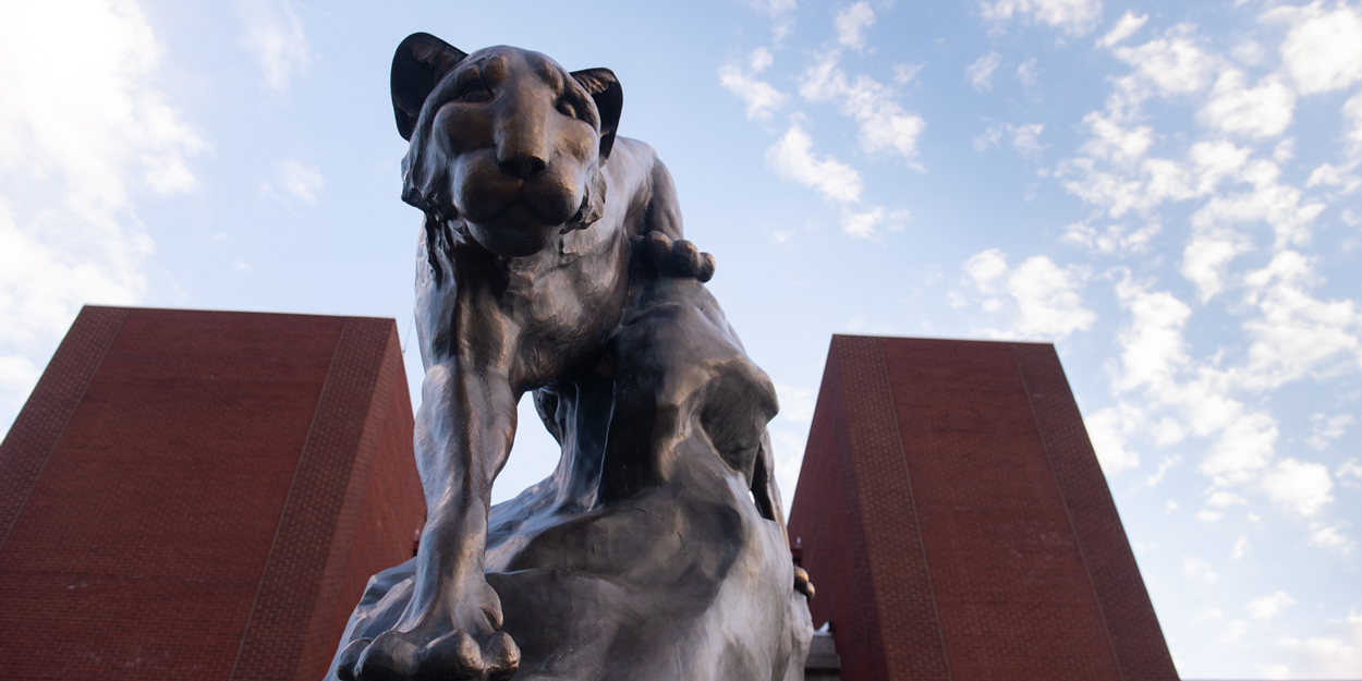 SIUE Cougar Statute in front of the Morris University Center