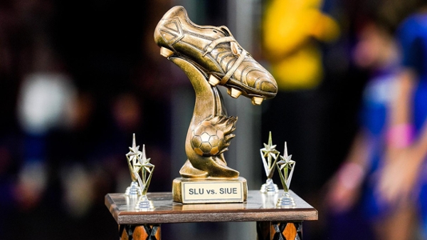 Statue of Bronze Boot trophy on podium display